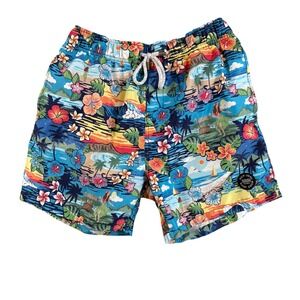 Ron Jon Surf Shop Mens Hawaiian Beach Swim Trunks Board Shorts Size M Tropical